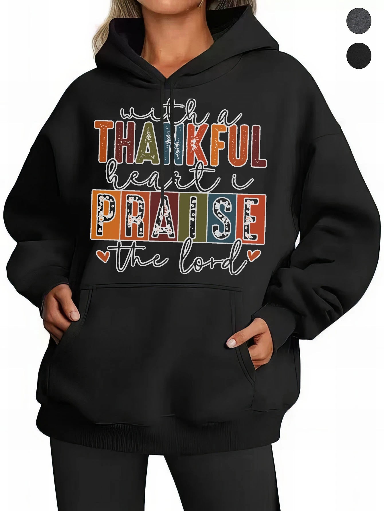 THANKSGIVING CHRISTIAN Women’s Black Gray Hoodies Retro Pop Design Comfortable Loose Fit Cotton for Fall/Winter Halloween
