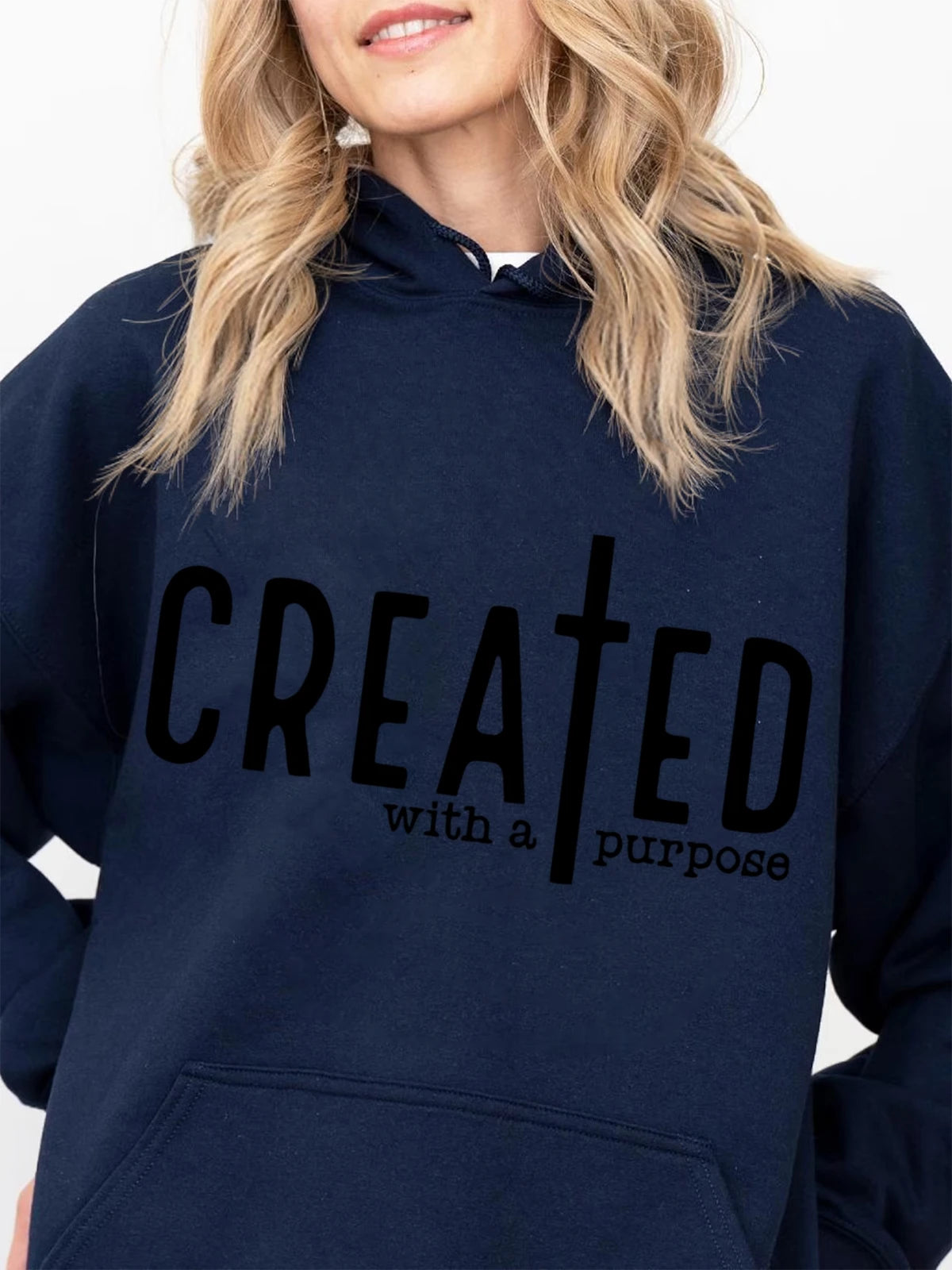 Created with A Purpose Hoodies Faith Bible Saying Sweatshirt Unisex Long Sleeve Pullover Christian Graphic Sweatshirt Tops