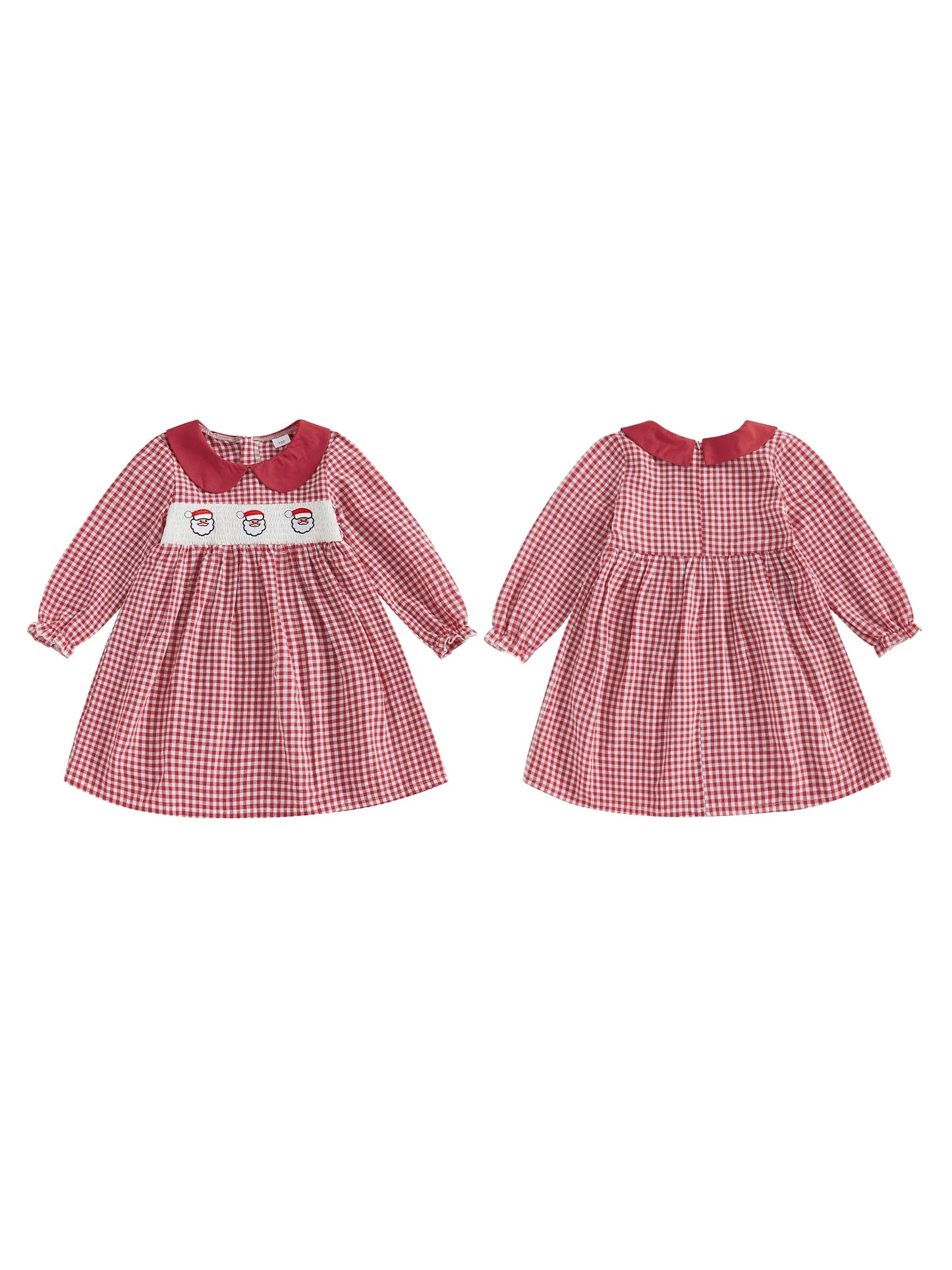 Toddler Girl Christmas Dress with Festive Reindeer Embroidery and Ruffle Collar - Adorable Holiday Outfit for Kids