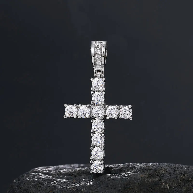 TUHE Unisex S925 Cross Pendant Necklace Iced Out Moissanite Gold Silver Color Charm For Men Women Hip Hop Fine Jewelry