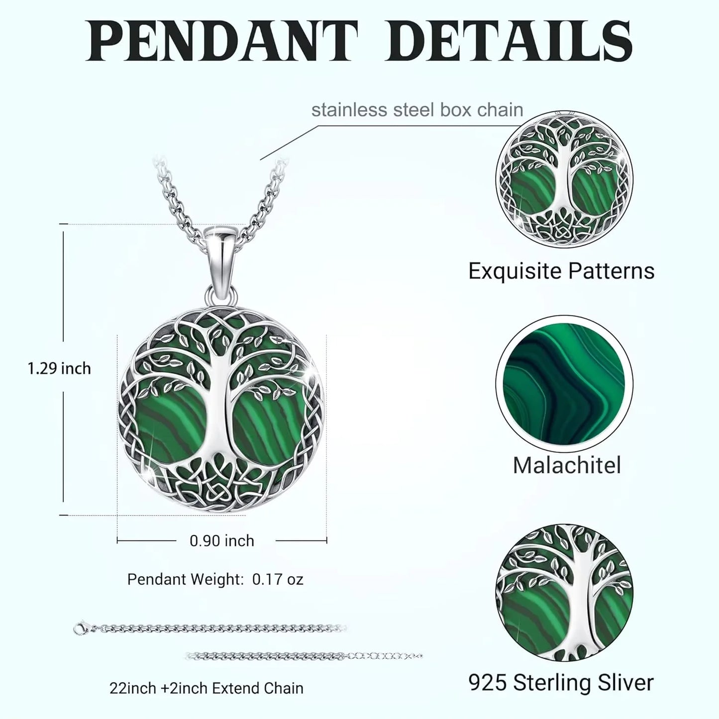 925 Sterling Silver Tree of Life Necklace Turquoise Celtic Knot Pendant Healing Crystal Jewelry for Men Women Birthday Gift