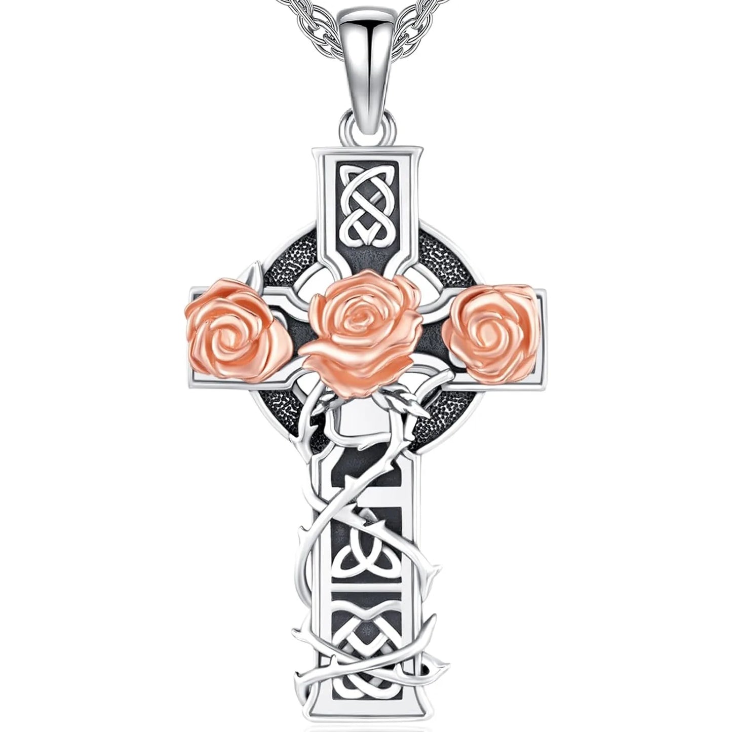 Celtic Cross Necklace for Men Women 925 Sterling Silver Celtic Cross Pendant Evil Eye Necklace Irish Trinity Knot Jewelry