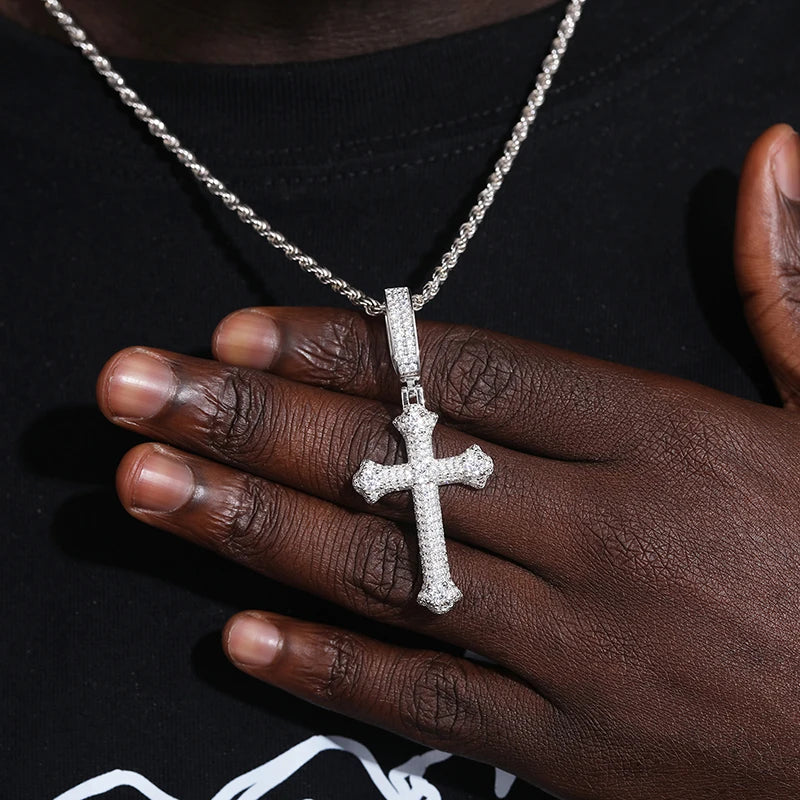 TUHE Unisex S925 Cross Pendant Necklace Iced Out Moissanite Gold Silver Color Charm For Men Women Hip Hop Fine Jewelry