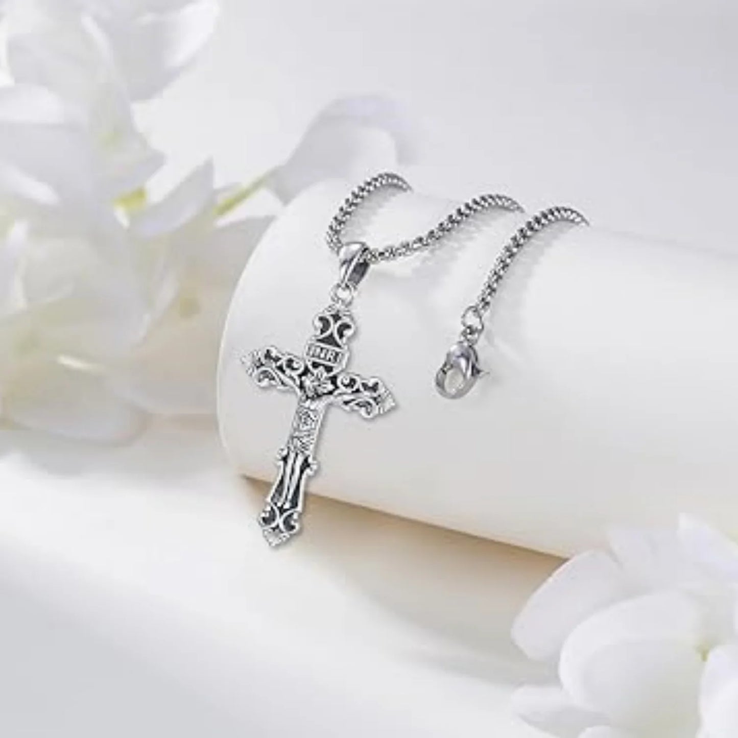 Jesus Cross Necklace 925 Sterling Silver Catholic Jesus Cross Necklace Protection Amulet Jewelry Meaningful Gift for Men Women