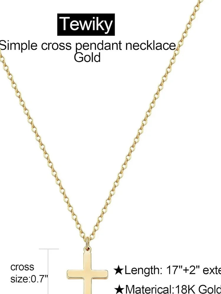 Tewiky Diamond Cross Necklace for women-Dainty 14k Gold Cubic Zirconia Pendant Necklaces Simple Gold Cross Pendant Necklace Cute