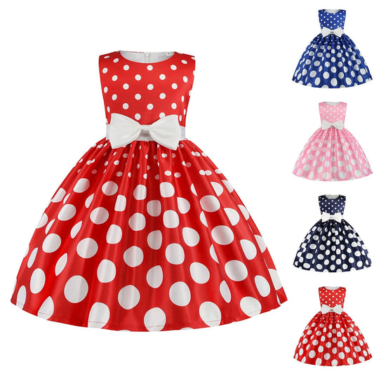 Kids Girls Vintage Dress Easter Polka Dots Print Dress Daily Birthday Dress Short Sleeve 1950s Princess Dress