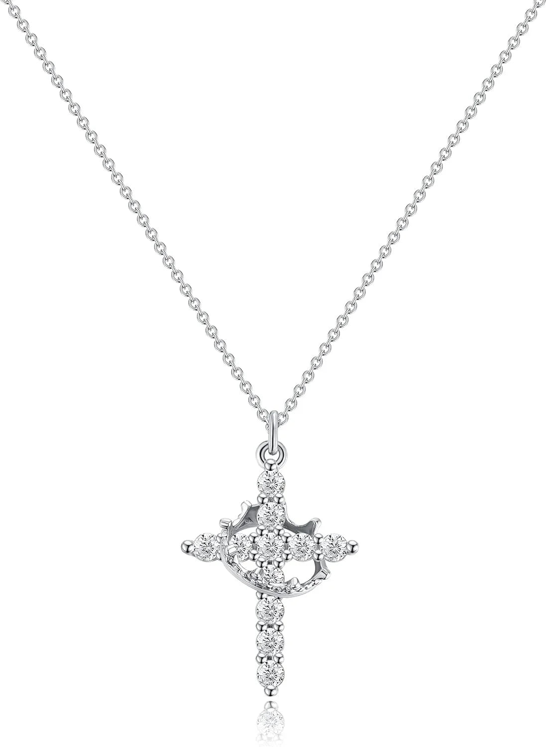 Tewiky Diamond Cross Necklace for women-Dainty 14k Gold Cubic Zirconia Pendant Necklaces Simple Gold Cross Pendant Necklace Cute