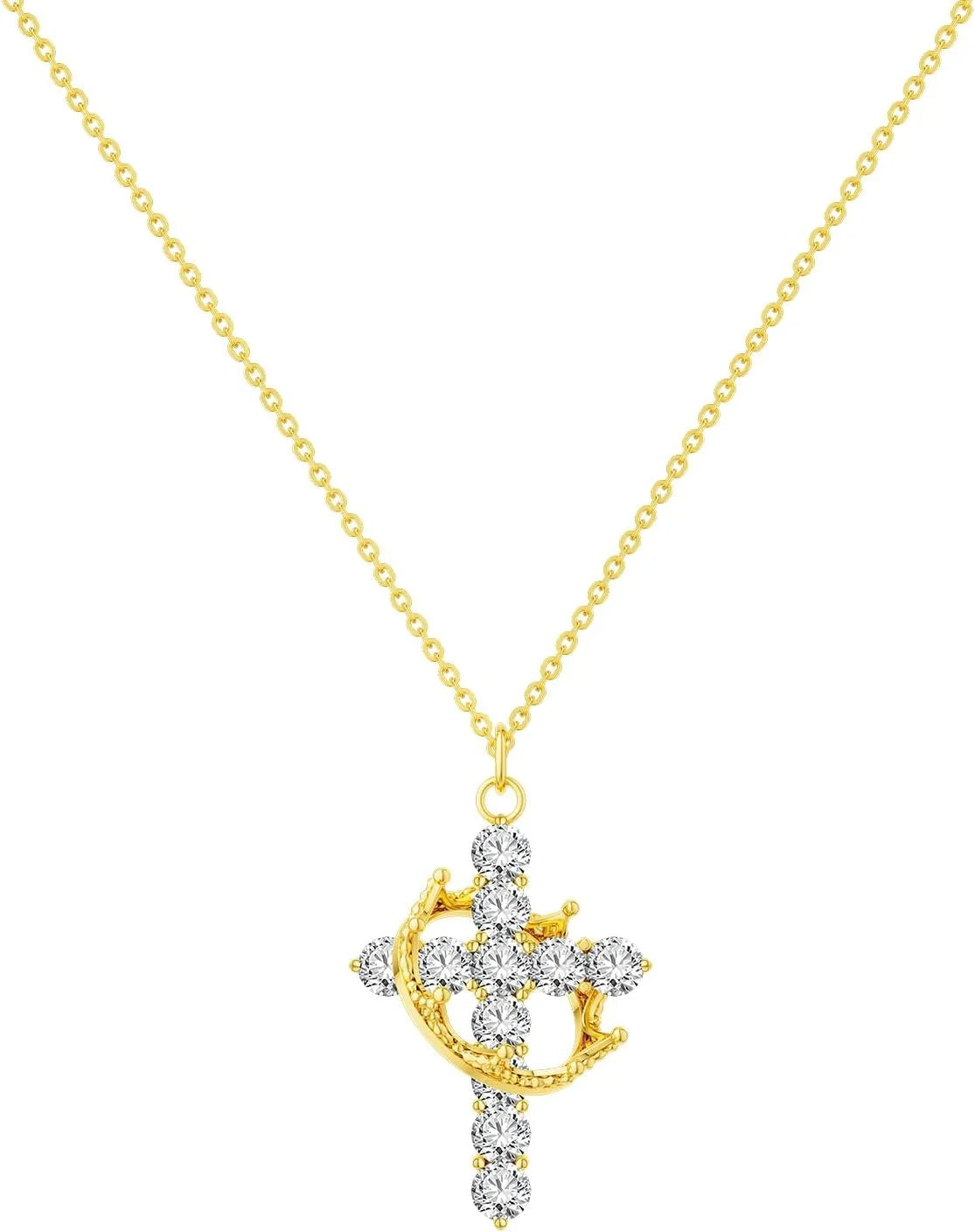 Tewiky Diamond Cross Necklace for women-Dainty 14k Gold Cubic Zirconia Pendant Necklaces Simple Gold Cross Pendant Necklace Cute