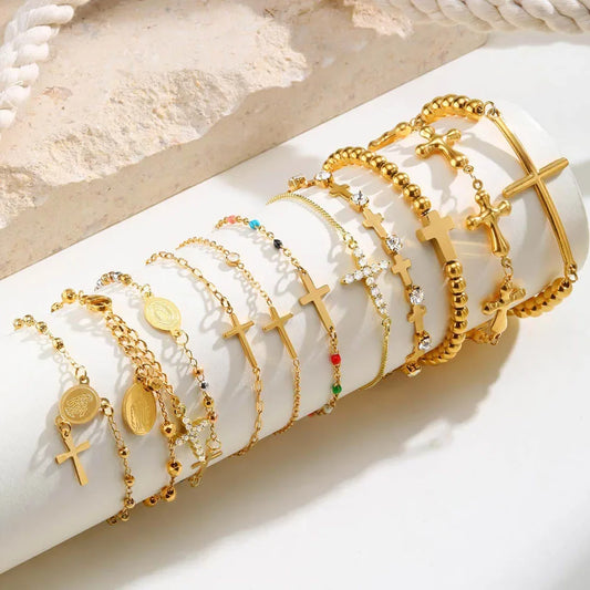 316L Stainless Steel Cross Bracelet for Women, Adjustable Chain Religious Christian Jewelry Daily Wear 2025 Trendy