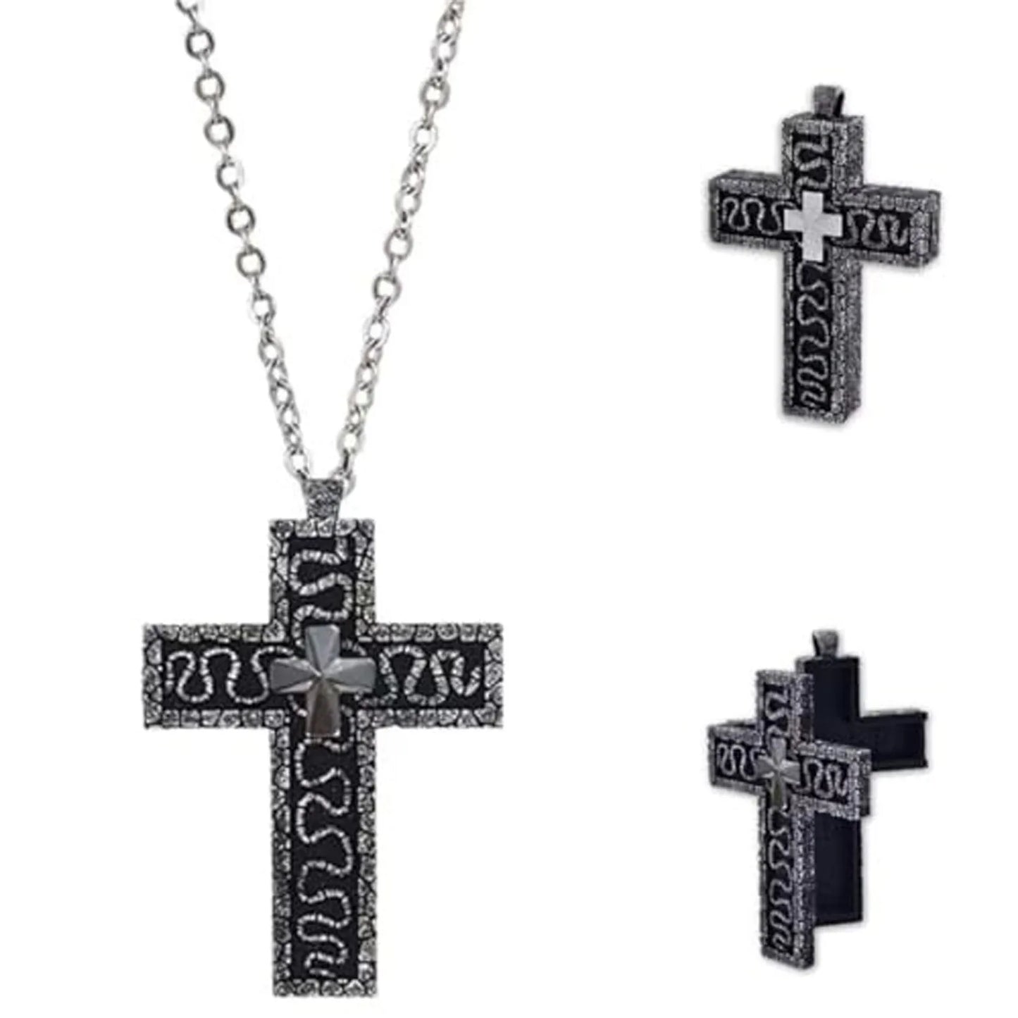 Cross Necklace with Secret Compartment, Gothic Punk Hip Hop Hidden Storage Pendant Jewelry for Men & Women