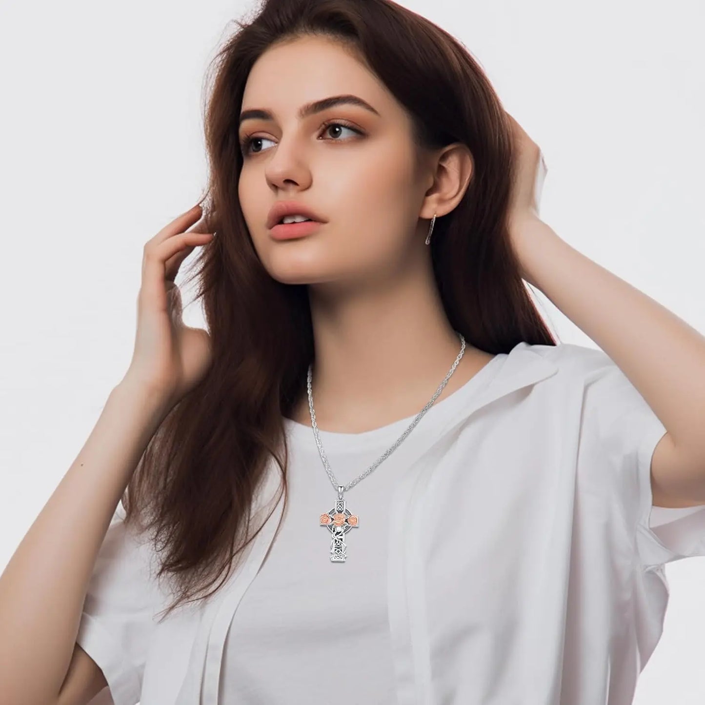 Celtic Cross Necklace for Men Women 925 Sterling Silver Celtic Cross Pendant Evil Eye Necklace Irish Trinity Knot Jewelry