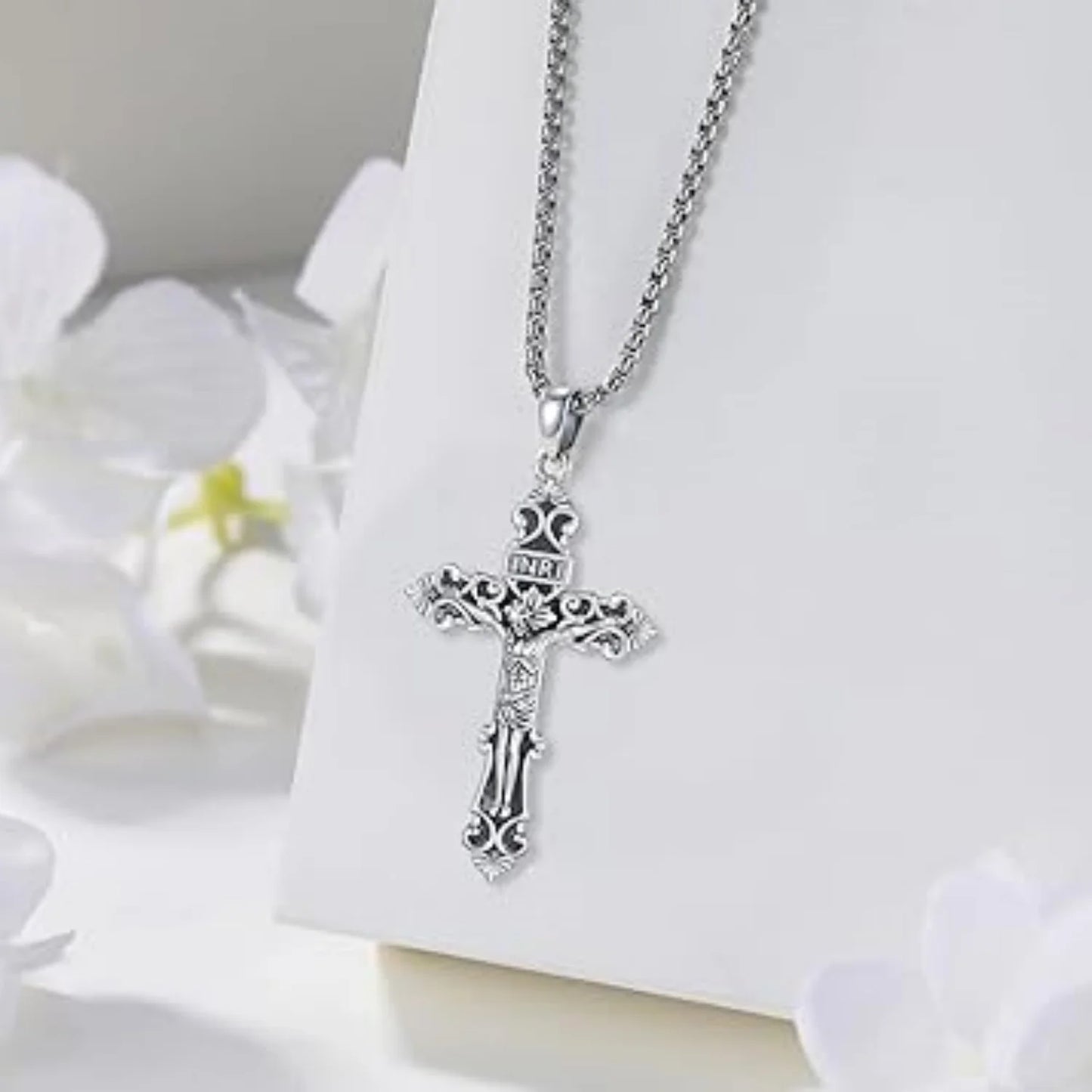 Jesus Cross Necklace 925 Sterling Silver Catholic Jesus Cross Necklace Protection Amulet Jewelry Meaningful Gift for Men Women