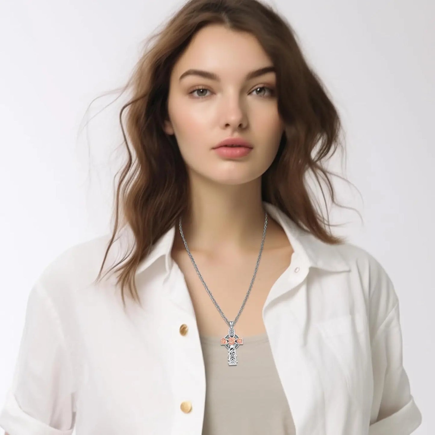 Celtic Cross Necklace for Men Women 925 Sterling Silver Celtic Cross Pendant Evil Eye Necklace Irish Trinity Knot Jewelry