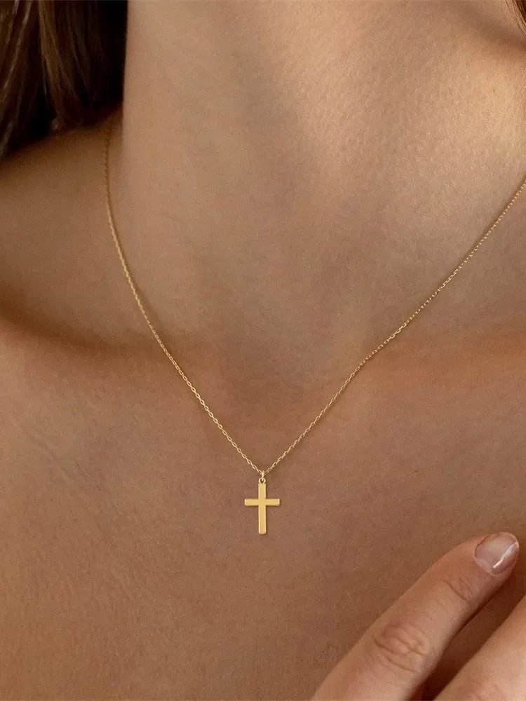 Tewiky Diamond Cross Necklace for women-Dainty 14k Gold Cubic Zirconia Pendant Necklaces Simple Gold Cross Pendant Necklace Cute
