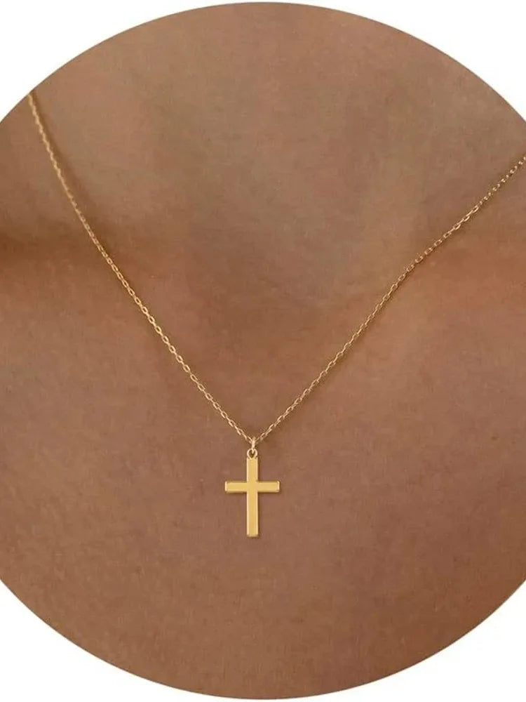 Tewiky Diamond Cross Necklace for women-Dainty 14k Gold Cubic Zirconia Pendant Necklaces Simple Gold Cross Pendant Necklace Cute