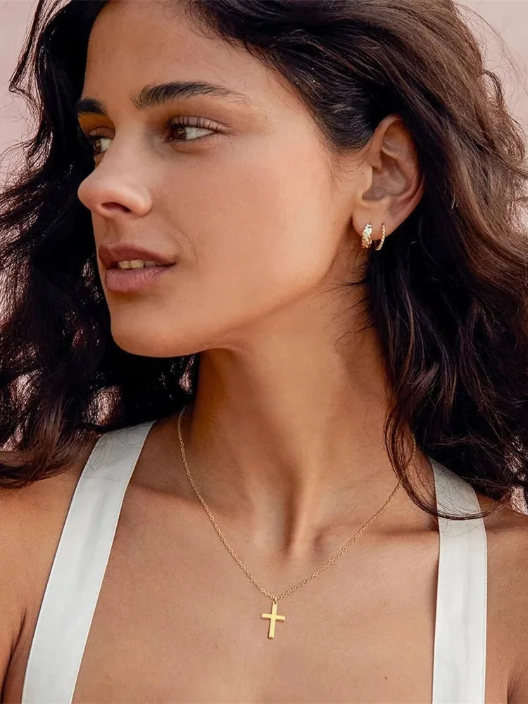 Tewiky Diamond Cross Necklace for women-Dainty 14k Gold Cubic Zirconia Pendant Necklaces Simple Gold Cross Pendant Necklace Cute