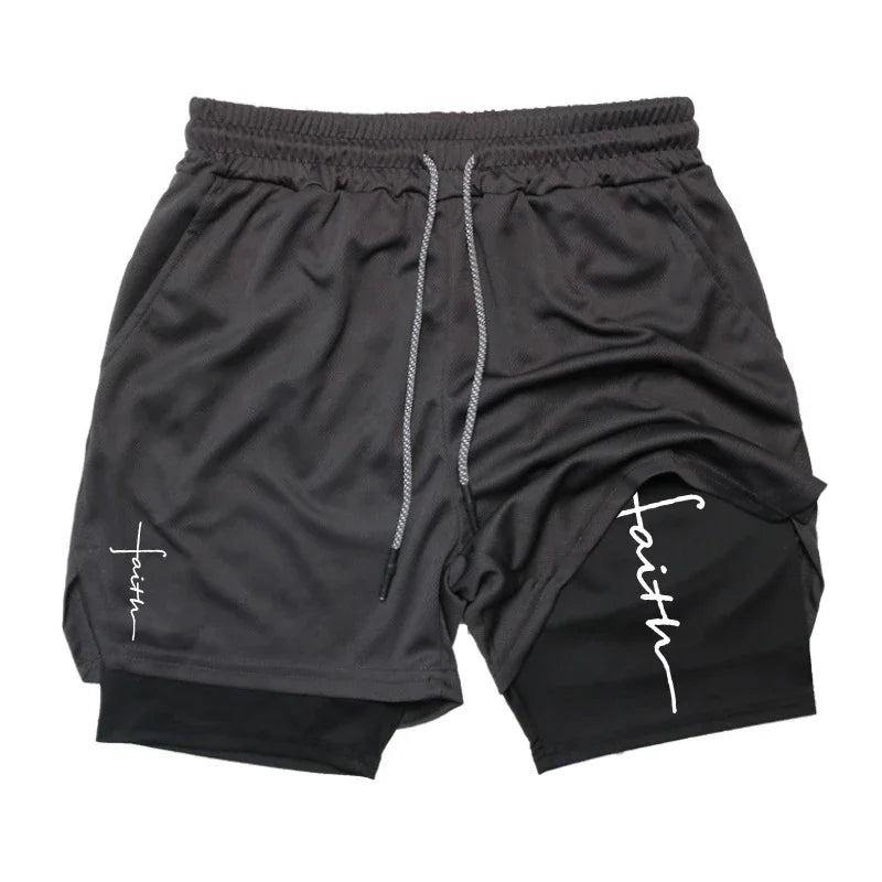Cross Graphic 2 in 1 Workout Running Shorts for Men Christian Gym Performance Shorts with Phone Pocket Towel Loop Active Wear