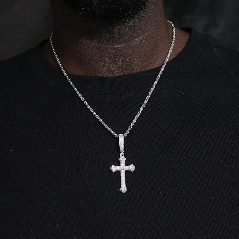 TUHE Unisex S925 Cross Pendant Necklace Iced Out Moissanite Gold Silver Color Charm For Men Women Hip Hop Fine Jewelry