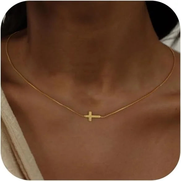 Cross Necklace for Women 14K Gold Silver Plated Dainty Small Cross Pendant Choker Simple Trendy Cute Cross Charm Chain Necklace