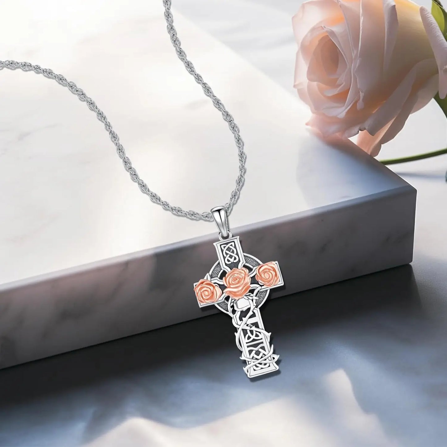 Celtic Cross Necklace for Men Women 925 Sterling Silver Celtic Cross Pendant Evil Eye Necklace Irish Trinity Knot Jewelry