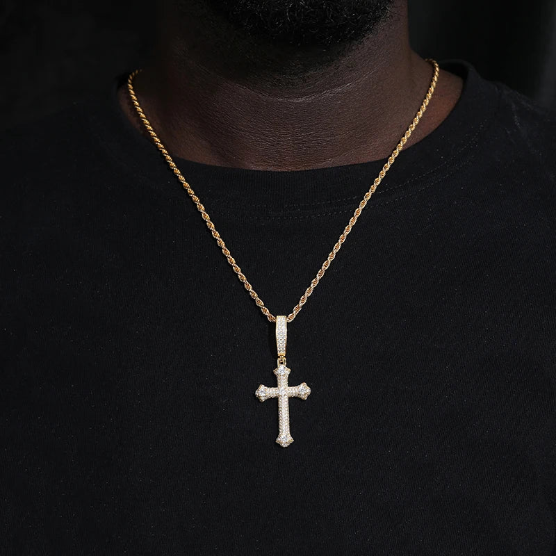 TUHE Unisex S925 Cross Pendant Necklace Iced Out Moissanite Gold Silver Color Charm For Men Women Hip Hop Fine Jewelry