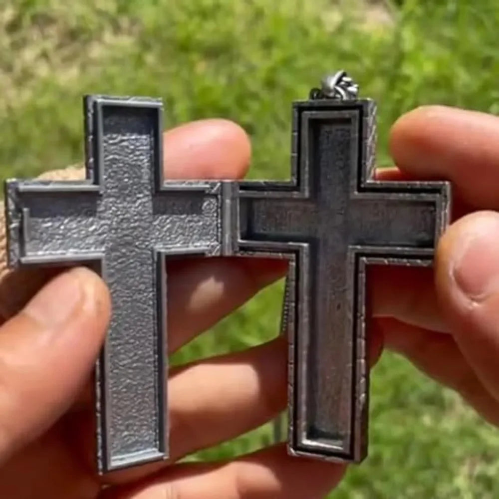 Cross Necklace with Secret Compartment, Gothic Punk Hip Hop Hidden Storage Pendant Jewelry for Men & Women