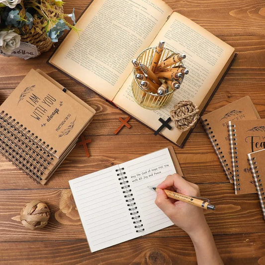 Upgraded version 100 Pcs/ 50 Set Christian Gifts Bulk Include Spiral Notebook and Bible Ballpoint Pen Christian Notebooks
