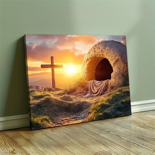 1.5 inch thick wood pine frame, interior art Deco, home decor, empty Tomb Jesus Resurrection canvas wall painting