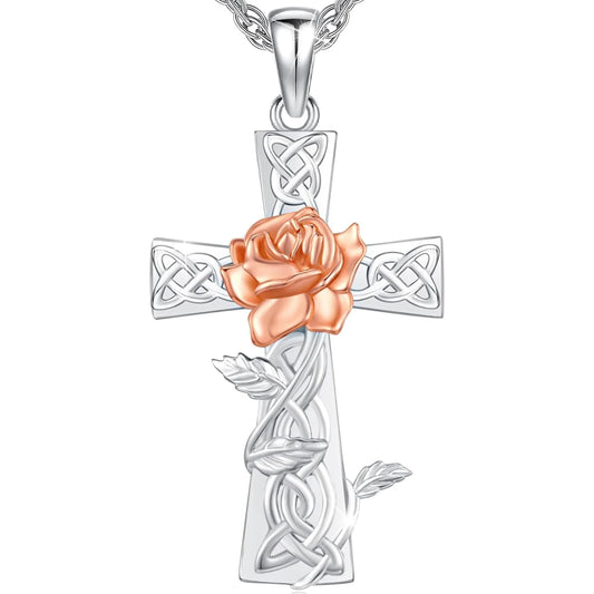 Celtic Cross Necklace for Men Women 925 Sterling Silver Celtic Cross Pendant Evil Eye Necklace Irish Trinity Knot Jewelry