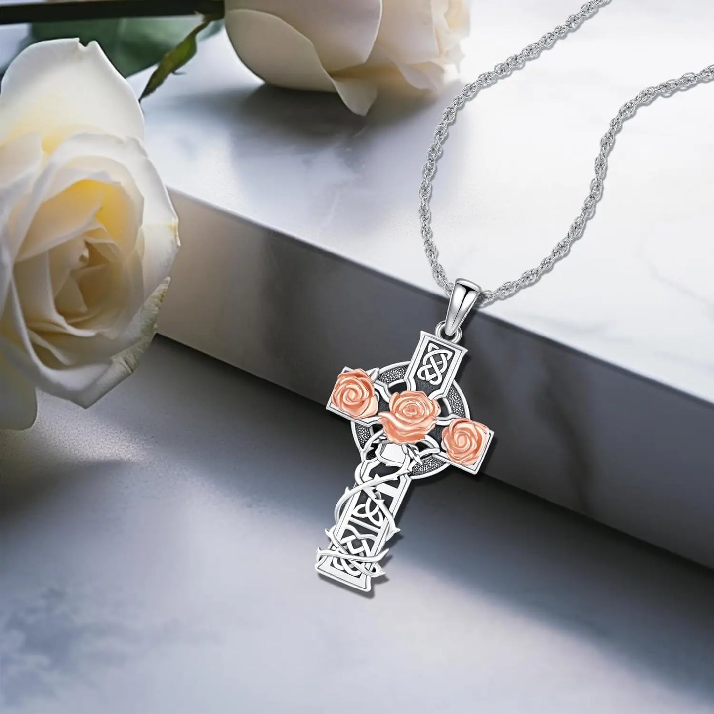 Celtic Cross Necklace for Men Women 925 Sterling Silver Celtic Cross Pendant Evil Eye Necklace Irish Trinity Knot Jewelry