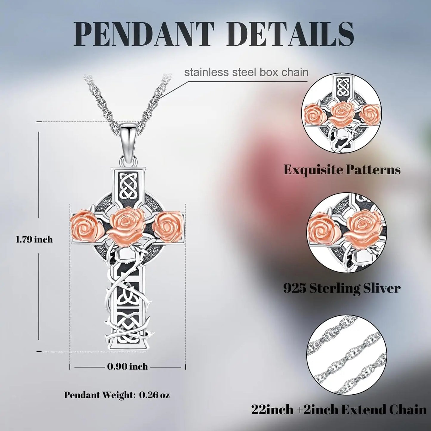 Celtic Cross Necklace for Men Women 925 Sterling Silver Celtic Cross Pendant Evil Eye Necklace Irish Trinity Knot Jewelry