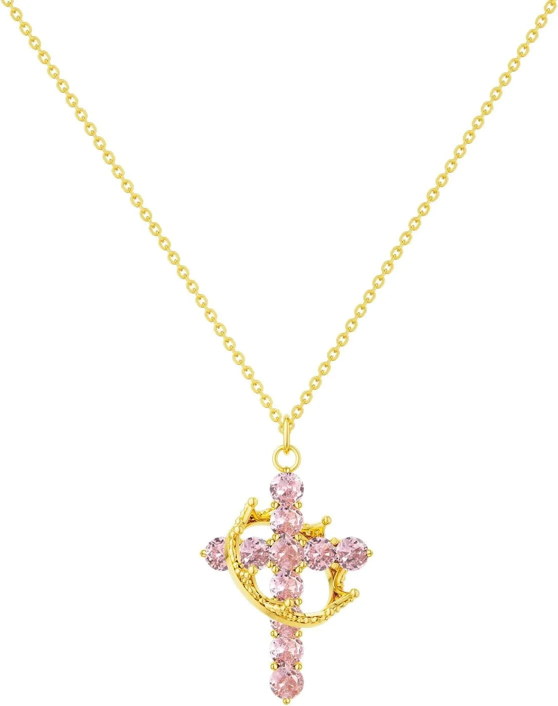 Tewiky Diamond Cross Necklace for women-Dainty 14k Gold Cubic Zirconia Pendant Necklaces Simple Gold Cross Pendant Necklace Cute