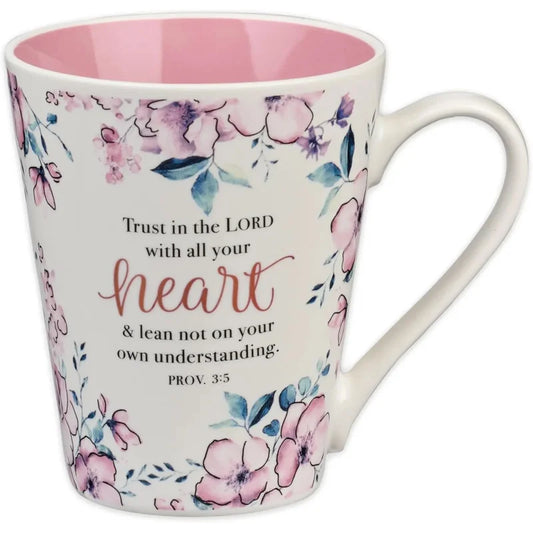 Floral Pink Ceramic Coffee Mug – 14 oz. Lead and Cadmium-free Non-Toxic Inspirational Scripture Tea Women wit