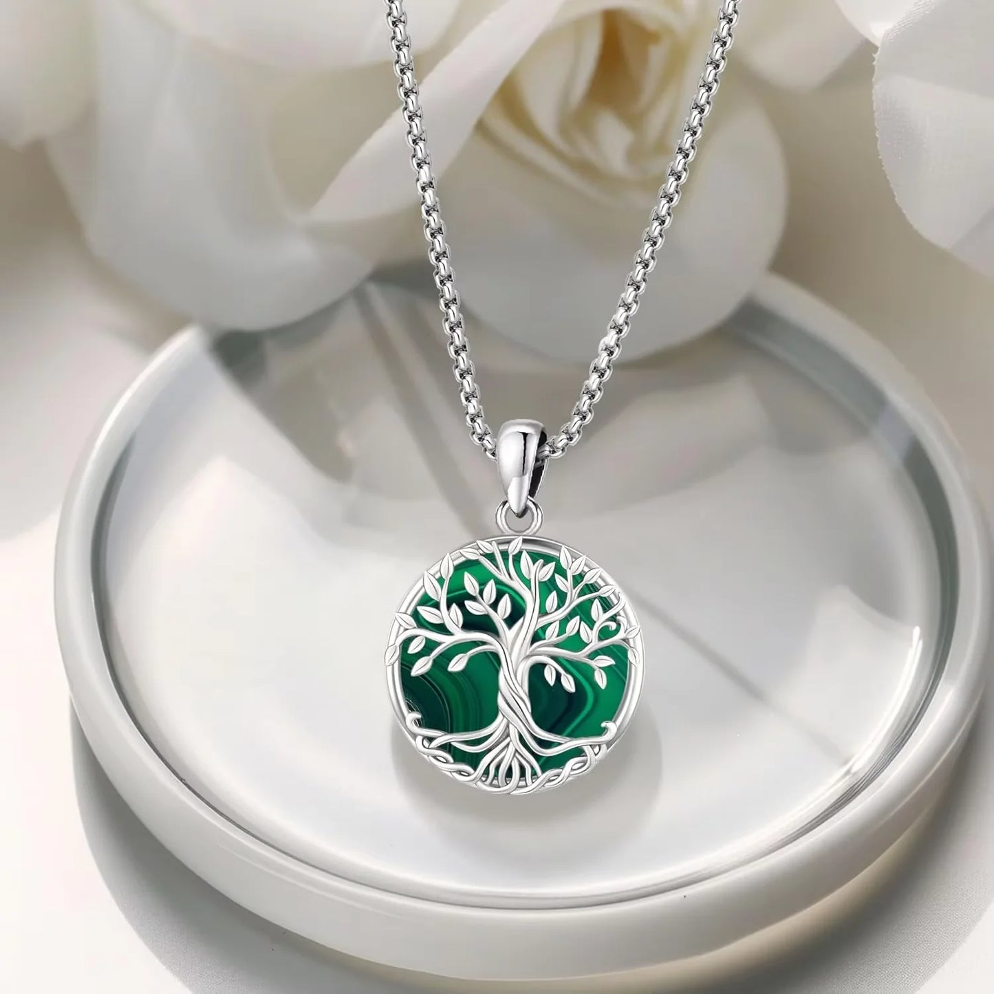 925 Sterling Silver Tree of Life Necklace Turquoise Celtic Knot Pendant Healing Crystal Jewelry for Men Women Birthday Gift