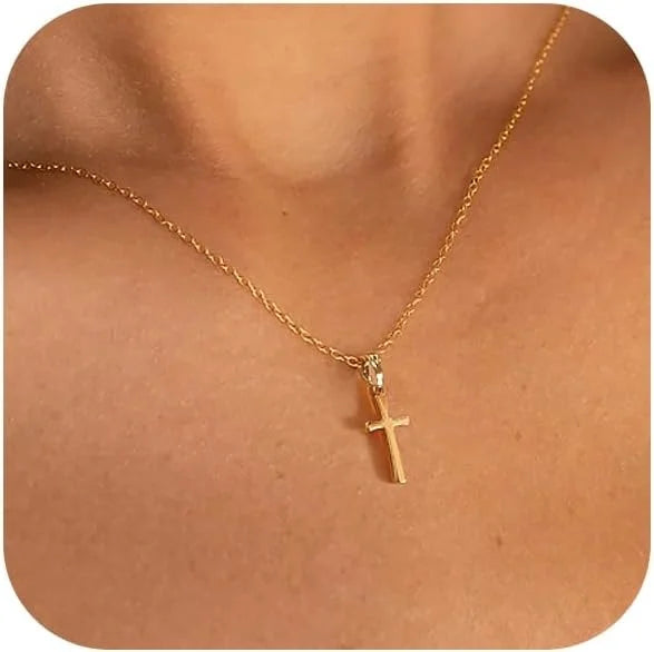 Cross Necklace for Women 14K Gold Silver Plated Dainty Small Cross Pendant Choker Simple Trendy Cute Cross Charm Chain Necklace
