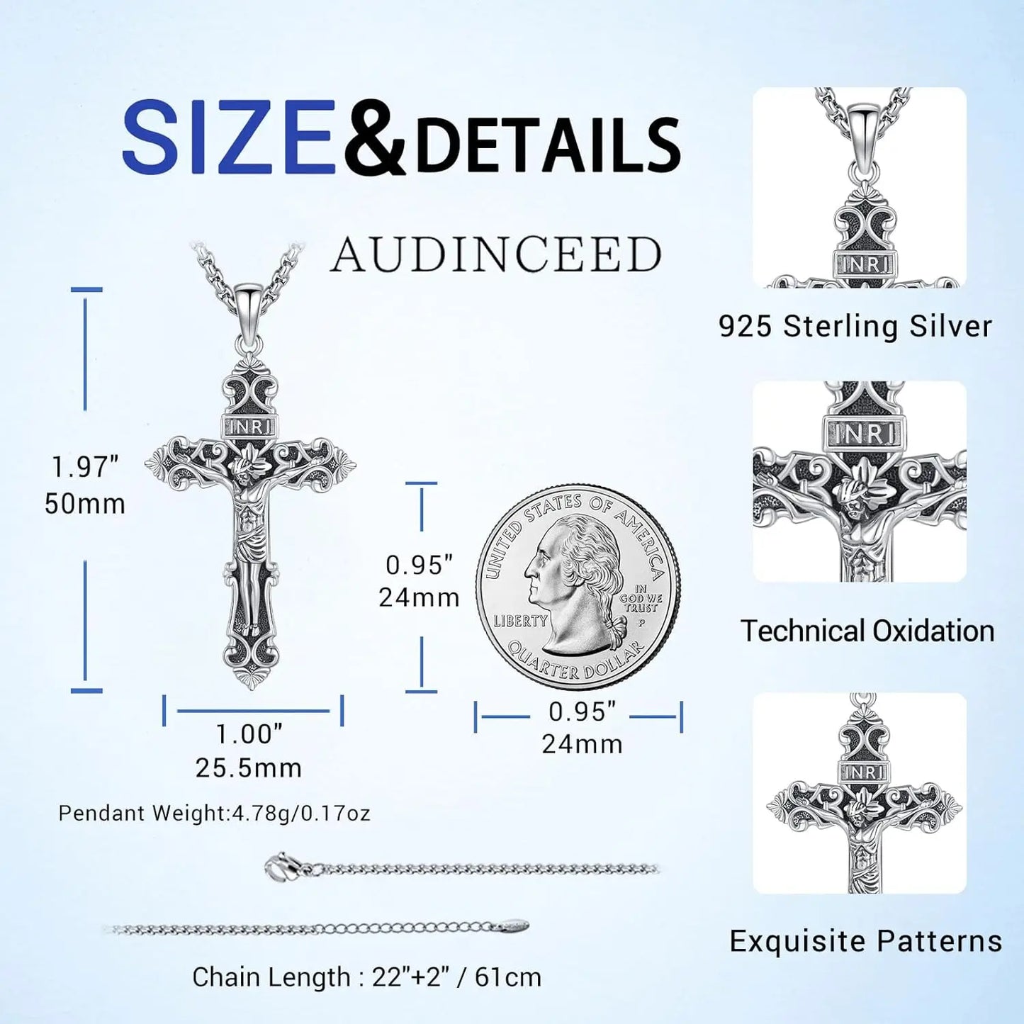 Jesus Cross Necklace 925 Sterling Silver Catholic Jesus Cross Necklace Protection Amulet Jewelry Meaningful Gift for Men Women