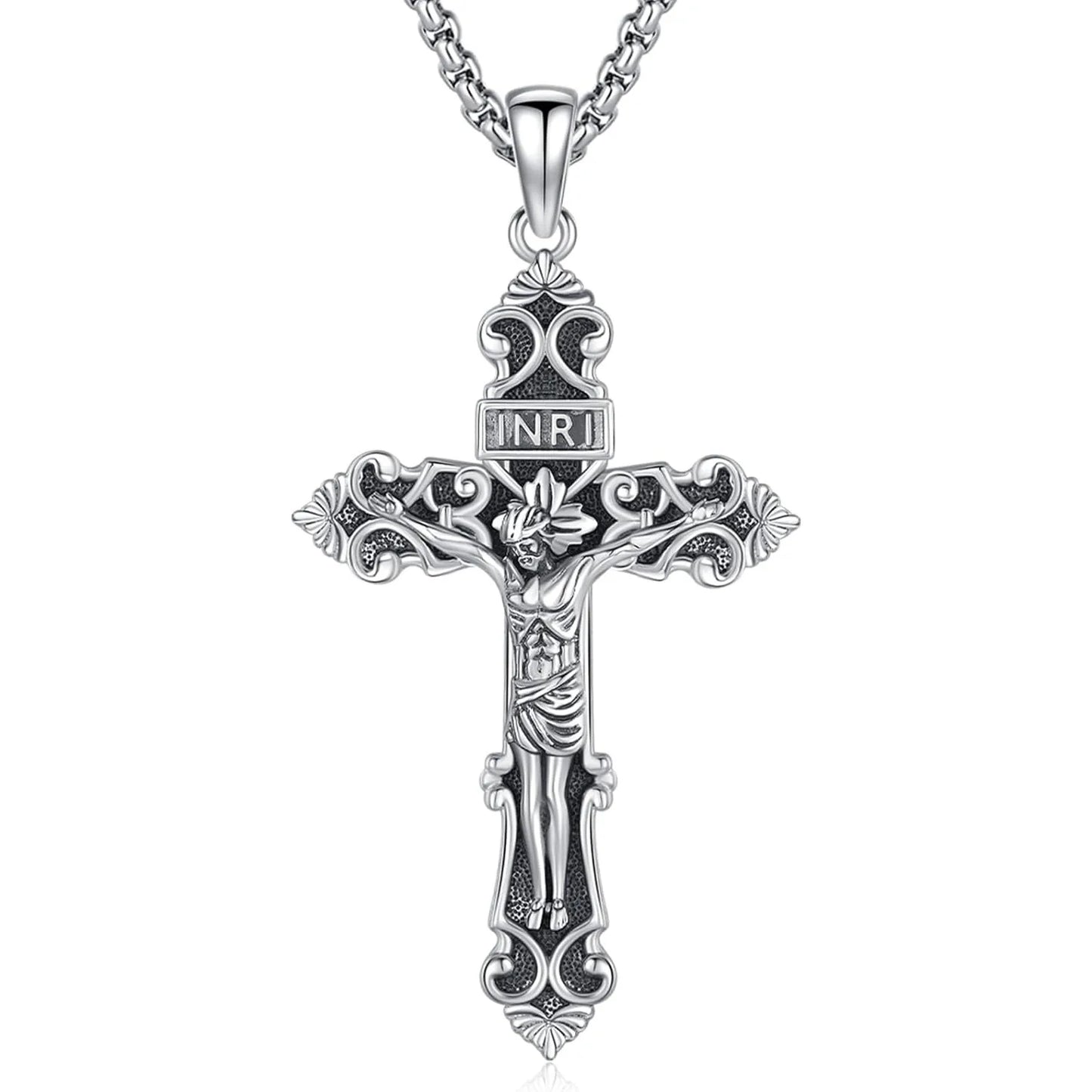 Jesus Cross Necklace 925 Sterling Silver Catholic Jesus Cross Necklace Protection Amulet Jewelry Meaningful Gift for Men Women