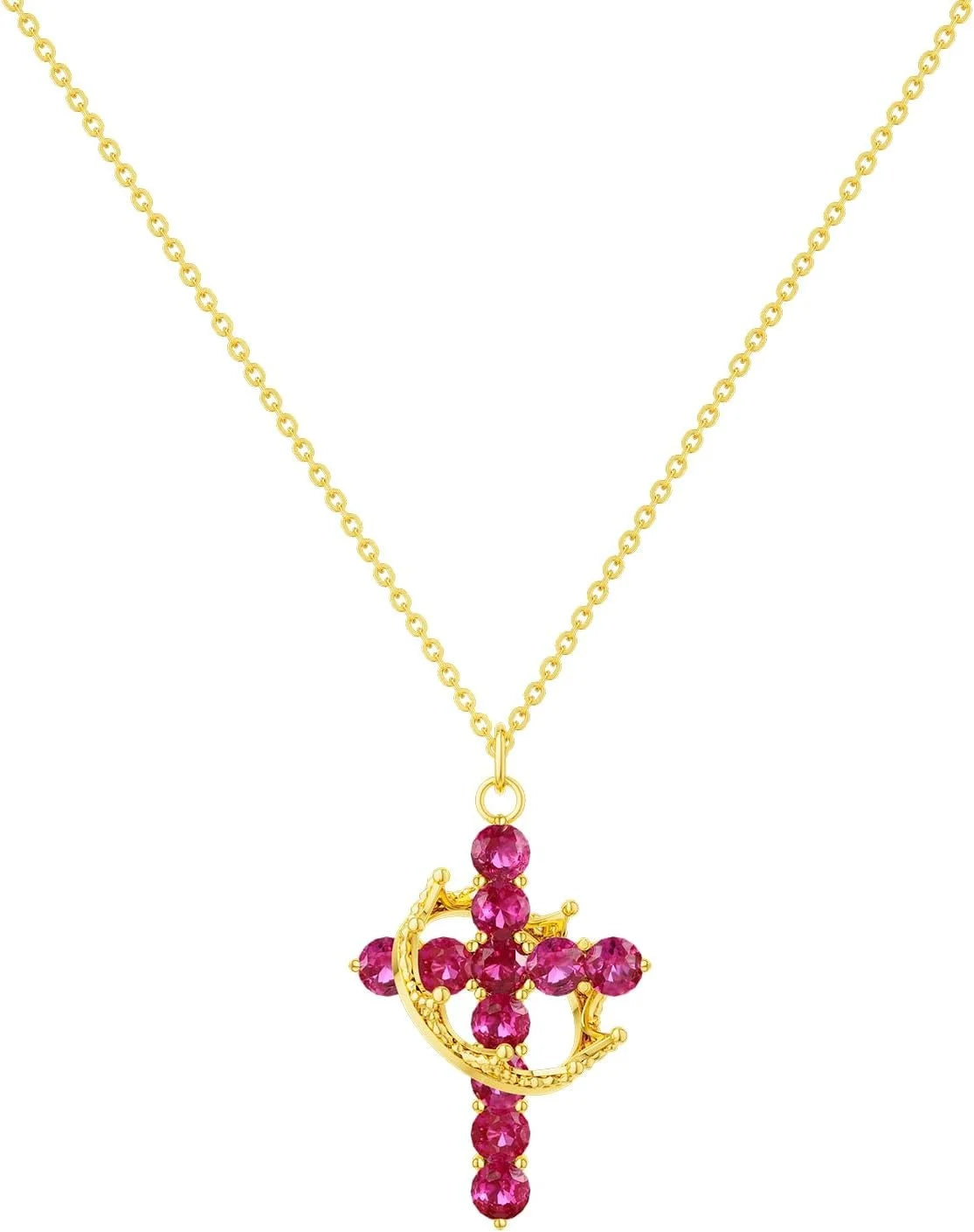 Tewiky Diamond Cross Necklace for women-Dainty 14k Gold Cubic Zirconia Pendant Necklaces Simple Gold Cross Pendant Necklace Cute