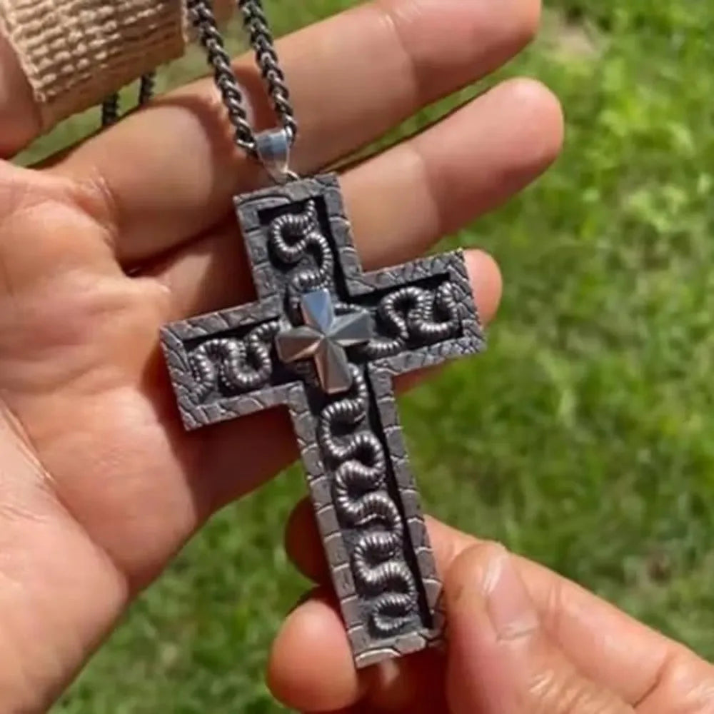 Cross Necklace with Secret Compartment, Gothic Punk Hip Hop Hidden Storage Pendant Jewelry for Men & Women