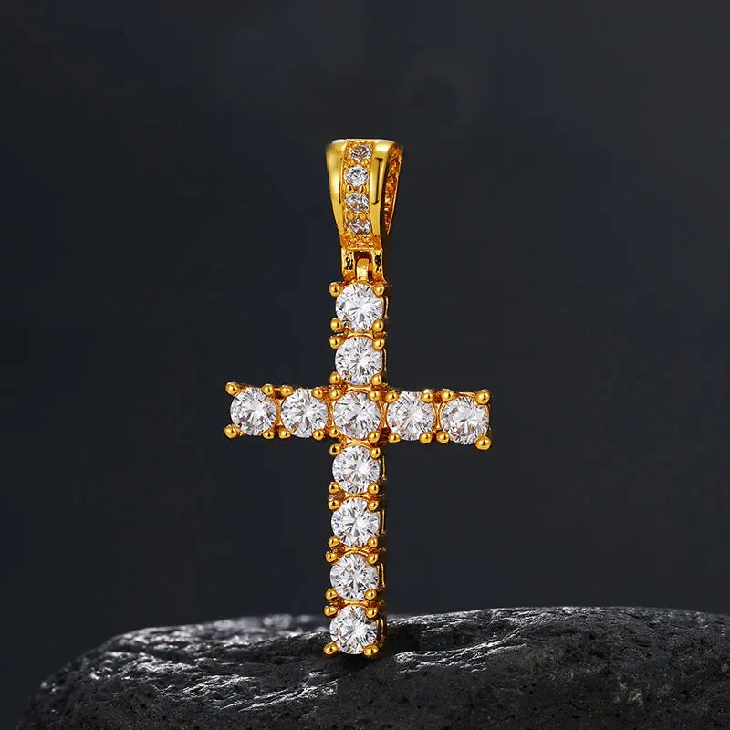 TUHE Unisex S925 Cross Pendant Necklace Iced Out Moissanite Gold Silver Color Charm For Men Women Hip Hop Fine Jewelry