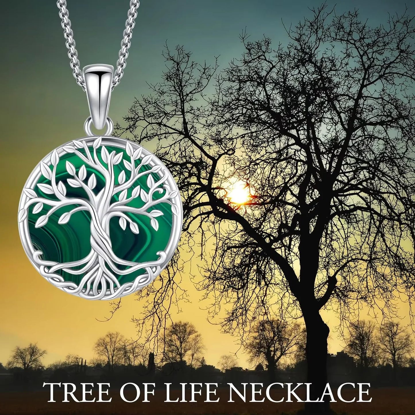 925 Sterling Silver Tree of Life Necklace Turquoise Celtic Knot Pendant Healing Crystal Jewelry for Men Women Birthday Gift
